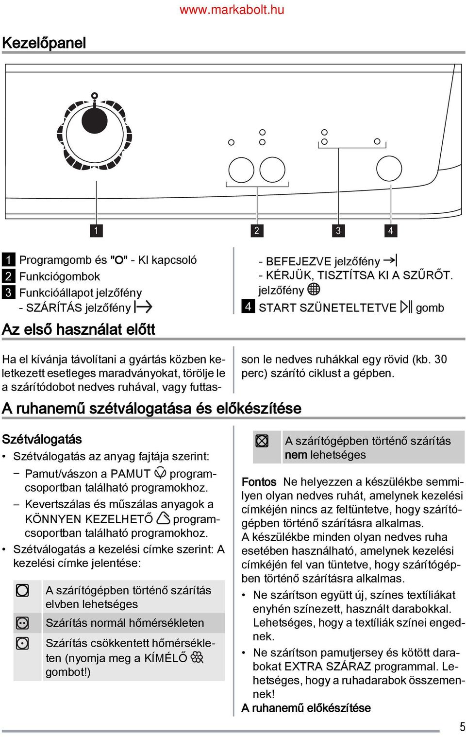 le nedves ruhákkal egy rövid (kb. 30 perc) szárító ciklust a gépben.