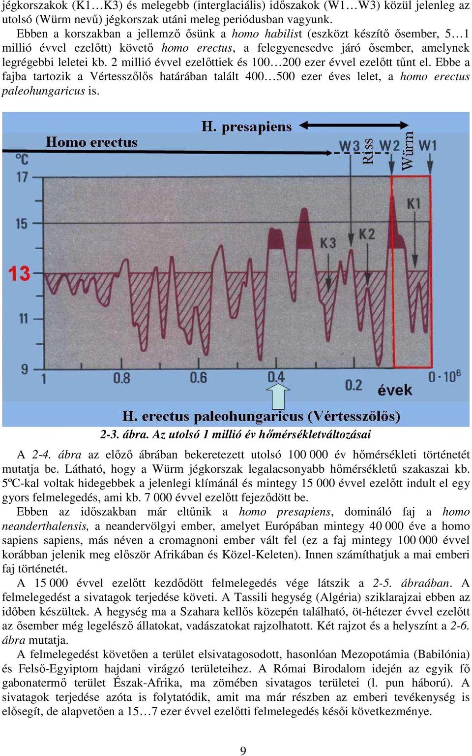 2 millió évvel ezelőttiek és 100 200 ezer évvel ezelőtt tűnt el. Ebbe a fajba tartozik a Vértesszőlős határában talált 400 500 ezer éves lelet, a homo erectus paleohungaricus is. 2-3. ábra.