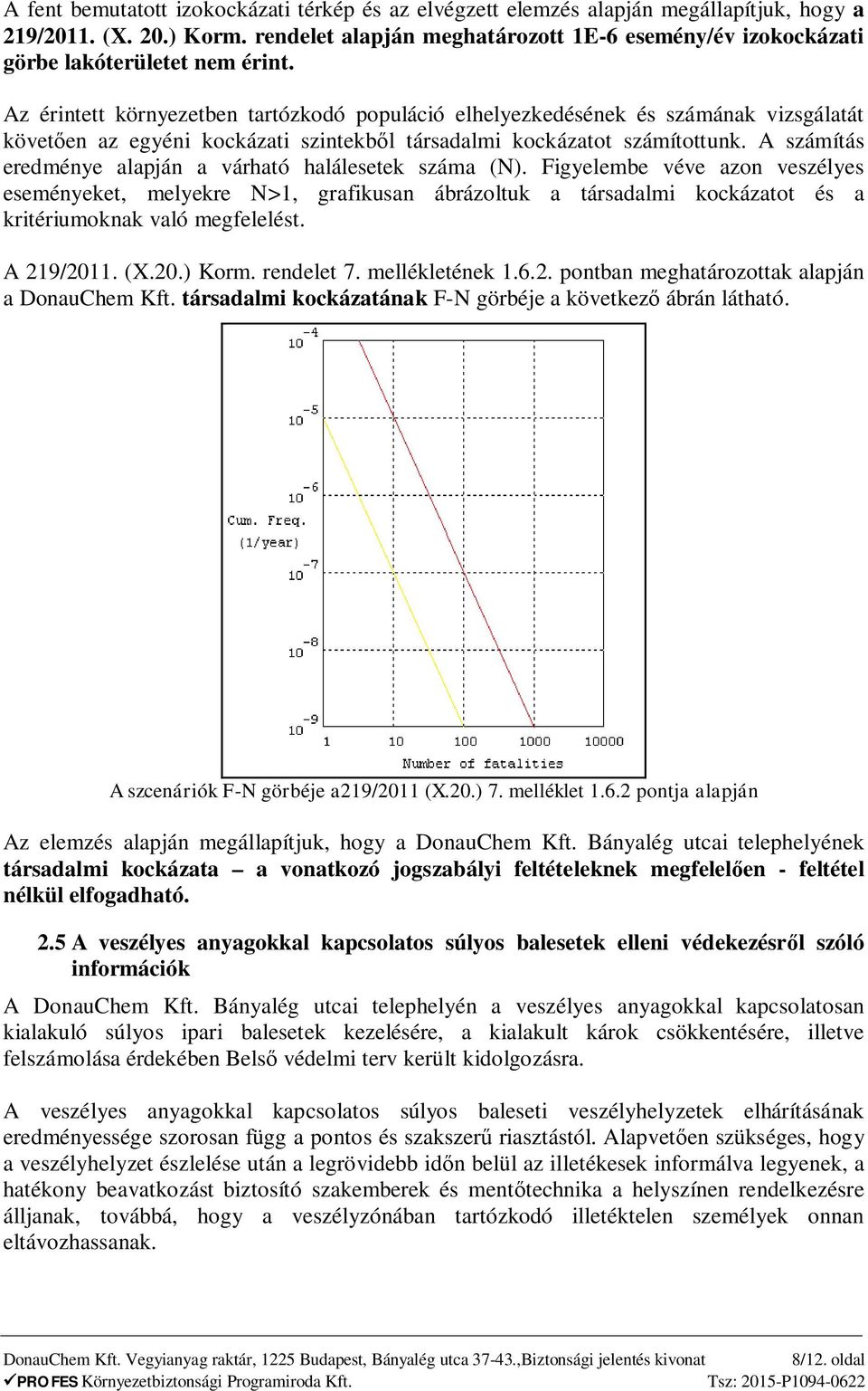 Az érintett környezetben tartózkodó populáció elhelyezkedésének és számának vizsgálatát követ en az egyéni kockázati szintekb l társadalmi kockázatot számítottunk.
