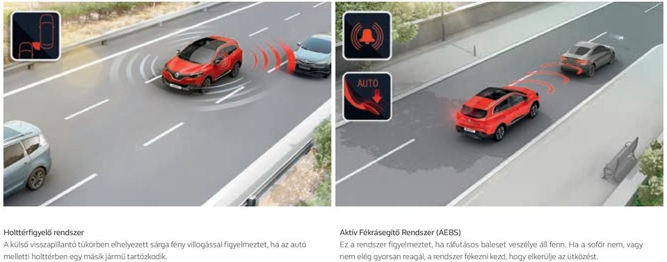 Aktív Fékrásegítő Rendszer (AEBS) Ez a rendszer figyelmeztet, ha ráfutásos baleset veszélye