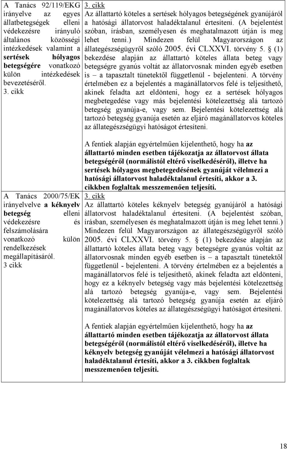 (A bejelentést szóban, írásban, személyesen és meghatalmazott útján is meg lehet tenni.) Mindezen felül Magyarországon az állategészségügyről szóló 2005. évi CLXXVI. törvény 5.