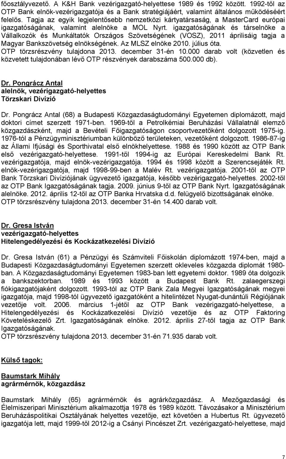 igazgatóságának és társelnöke a Vállalkozók és Munkáltatók Országos Szövetségének (VOSZ), 2011 áprilisáig tagja a Magyar Bankszövetség elnökségének. Az MLSZ elnöke 2010. július óta.