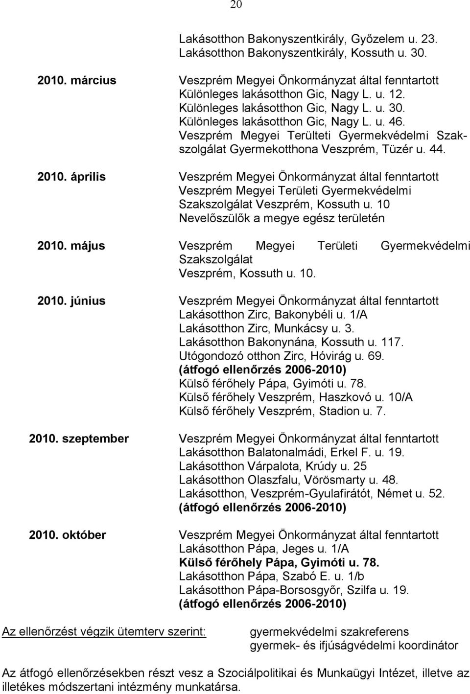 április Veszprém Megyei Önkormányzat által fenntartott Veszprém Megyei Területi Gyermekvédelmi Szakszolgálat Veszprém, Kossuth u. 10 Nevelőszülők a megye egész területén 2010.