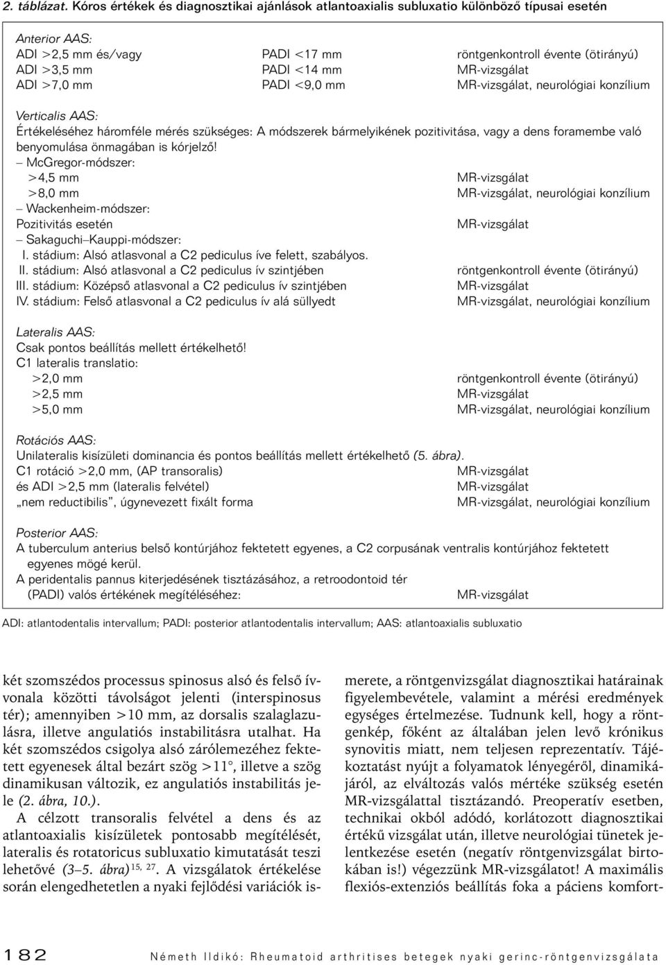 >7,0 mm PADI <9,0 mm, neurológiai konzílium Verticalis AAS: Értékeléséhez háromféle mérés szükséges: A módszerek bármelyikének pozitivitása, vagy a dens foramembe való benyomulása önmagában is