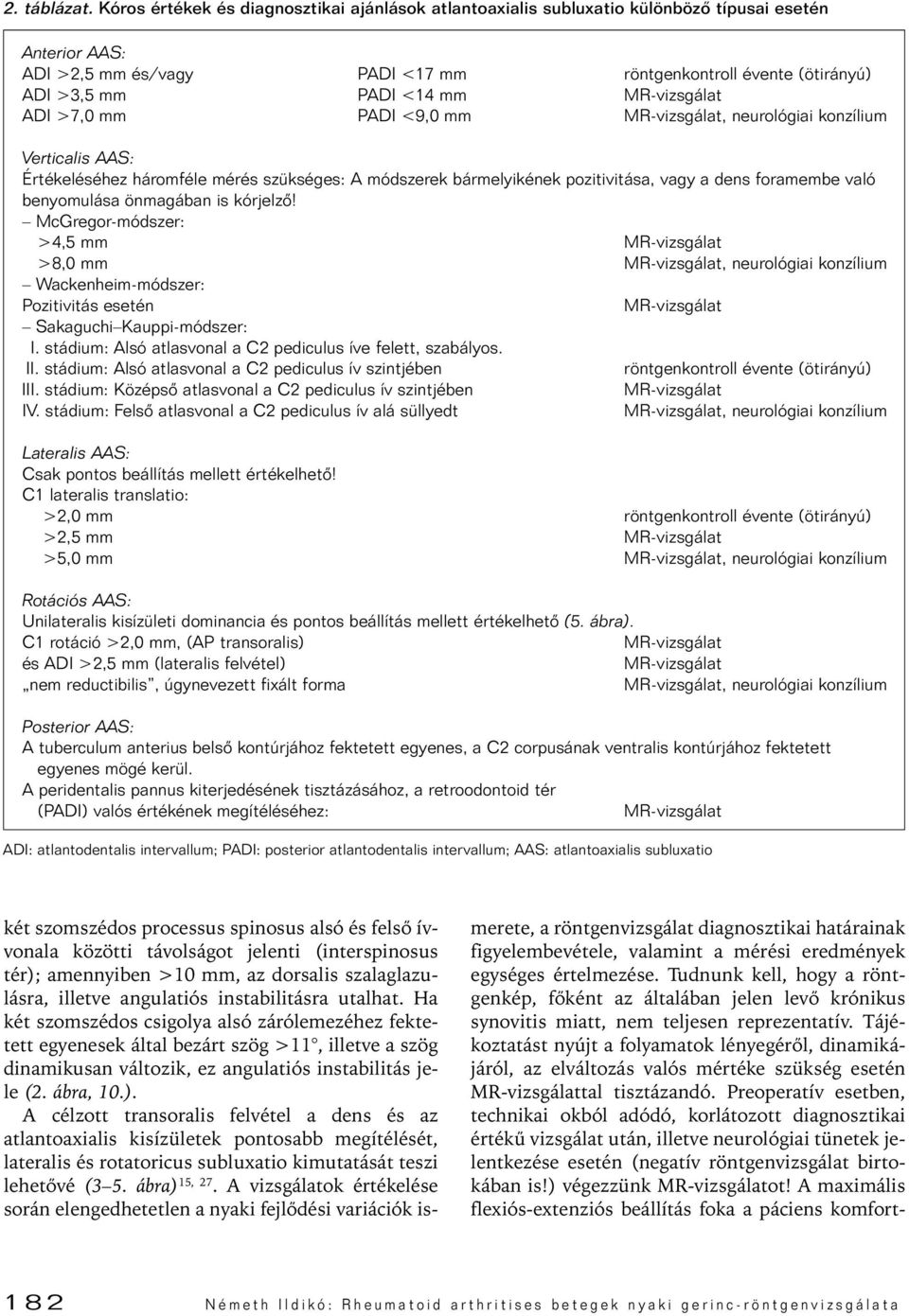 >7,0 mm PADI <9,0 mm, neurológiai konzílium Verticalis AAS: Értékeléséhez háromféle mérés szükséges: A módszerek bármelyikének pozitivitása, vagy a dens foramembe való benyomulása önmagában is