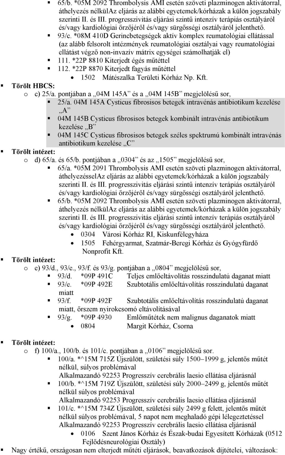 *08M 410D Gerincbetegségek aktív komplex reumatológiai ellátással (az alább felsorolt intézmények reumatológiai osztályai vagy reumatológiai ellátást végző non-invazív mátrix egységei számolhatják