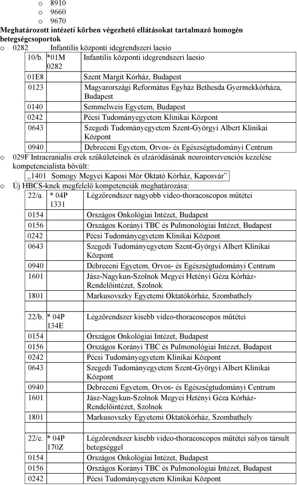 Pécsi Tudományegyetem Klinikai Központ 0643 Szegedi Tudományegyetem Szent-Györgyi Albert Klinikai Központ 0940 Debreceni Egyetem, Orvos- és Egészségtudományi Centrum o 029F Intracranialis erek