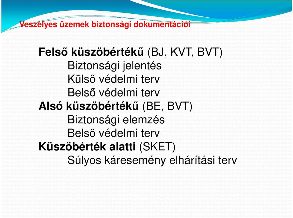 védelmi terv Alsó küszöbértékű (BE, BVT) Biztonsági elemzés