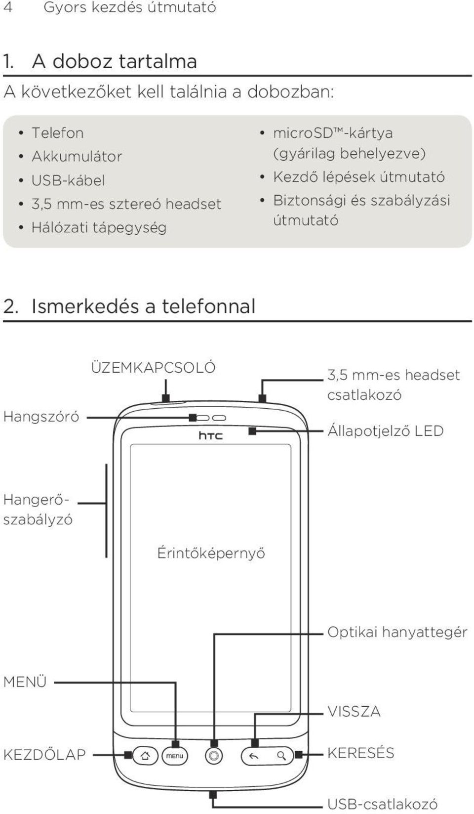 útmutató Biztonsági és szabályzási útmutató 2 Ismerkedés a telefonnal Hangszóró ÜZEMKAPCSOLÓ 3,5 mm-es headset