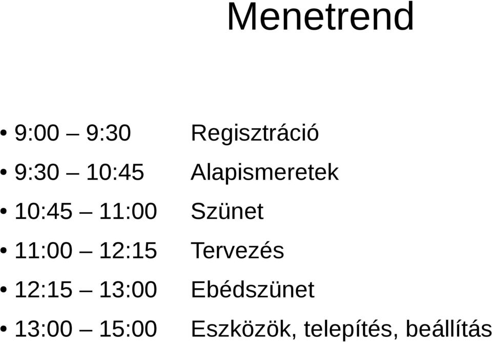 11:00 12:15 Tervezés 12:15 13:00