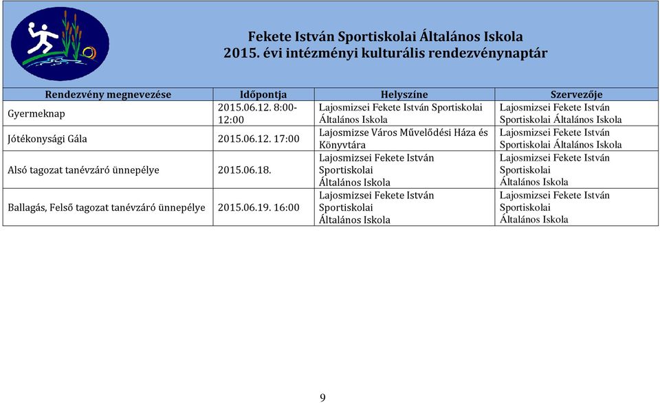 06.18. Lajosmizsei Fekete István Sportiskolai Általános Iskola Lajosmizsei Fekete István Sportiskolai Általános Iskola Ballagás, Felső tagozat tanévzáró ünnepélye 2015.06.19.