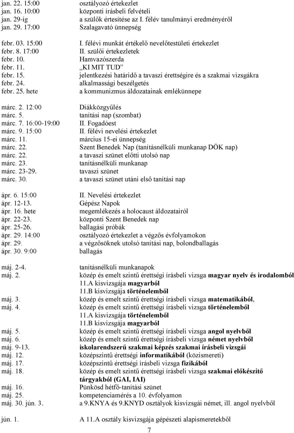 máj. 5. máj. 6. máj. 9-13. máj. 12. máj. 17. máj. 18. máj. 16. máj. 25. máj. 30. jún. 3. jún. 1. osztályozó értekezlet központi írásbeli felvételi a szülők értesítése az I.