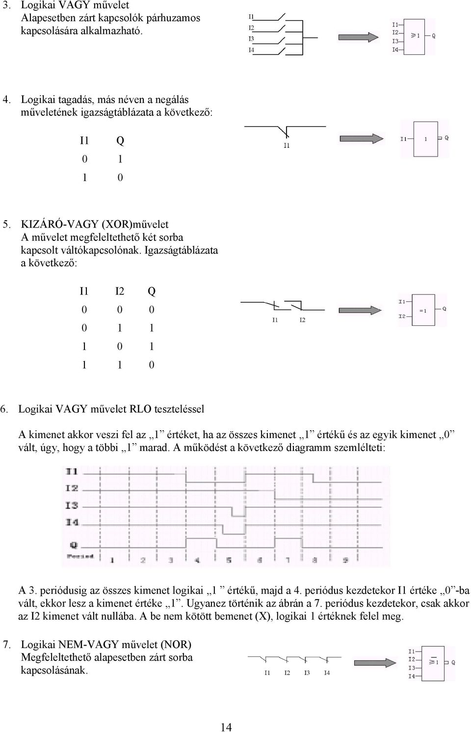 Logikai VAGY művelet RLO teszteléssel A kimenet akkor veszi fel az 1 értéket, ha az összes kimenet 1 értékű és az egyik kimenet 0 vált, úgy, hogy a többi 1 marad.