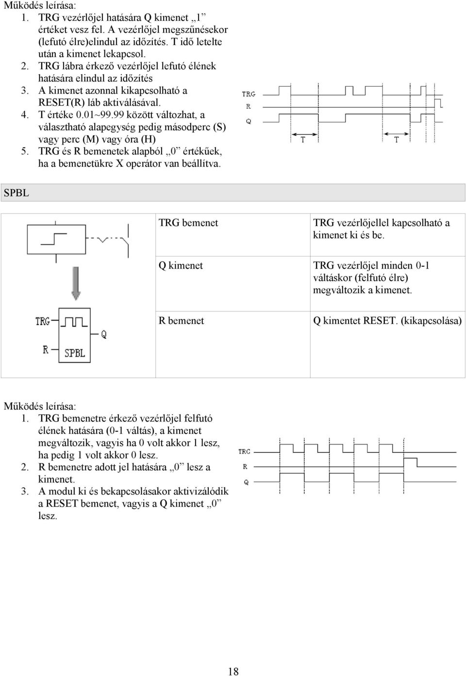 99 között változhat, a választható alapegység pedig másodperc (S) vagy perc (M) vagy óra (H) 5. TRG és R bemenetek alapból 0 értékűek, ha a bemenetükre X operátor van beállítva.