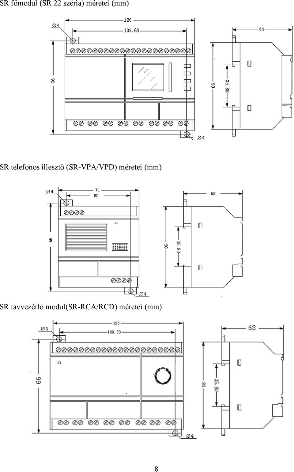 (SR-VPA/VPD) méretei (mm) SR