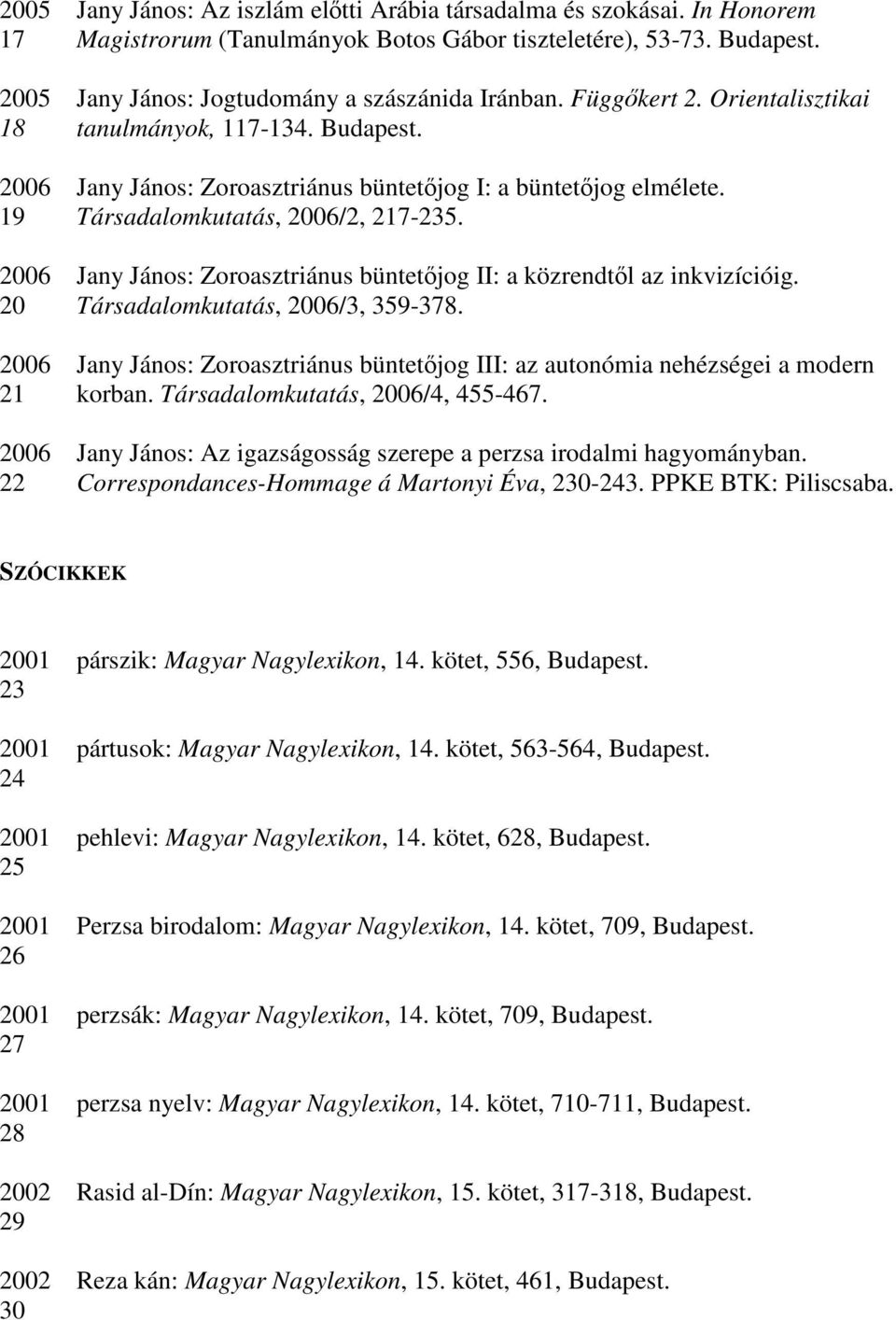 2006 Jany János: Zoroasztriánus büntetőjog II: a közrendtől az inkvizícióig. 20 Társadalomkutatás, 2006/3, 359-378.