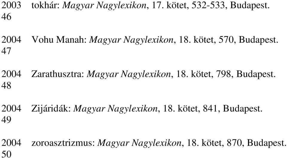 47 2004 Zarathusztra: Magyar Nagylexikon, 18. kötet, 798, Budapest.