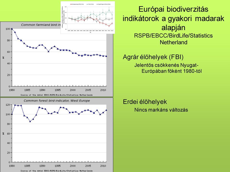 2011 2012 2013 Év Európai biodiverzitás indikátorok a gyakori madarak alapján RSPB/EBCC/BirdLife/Statistics