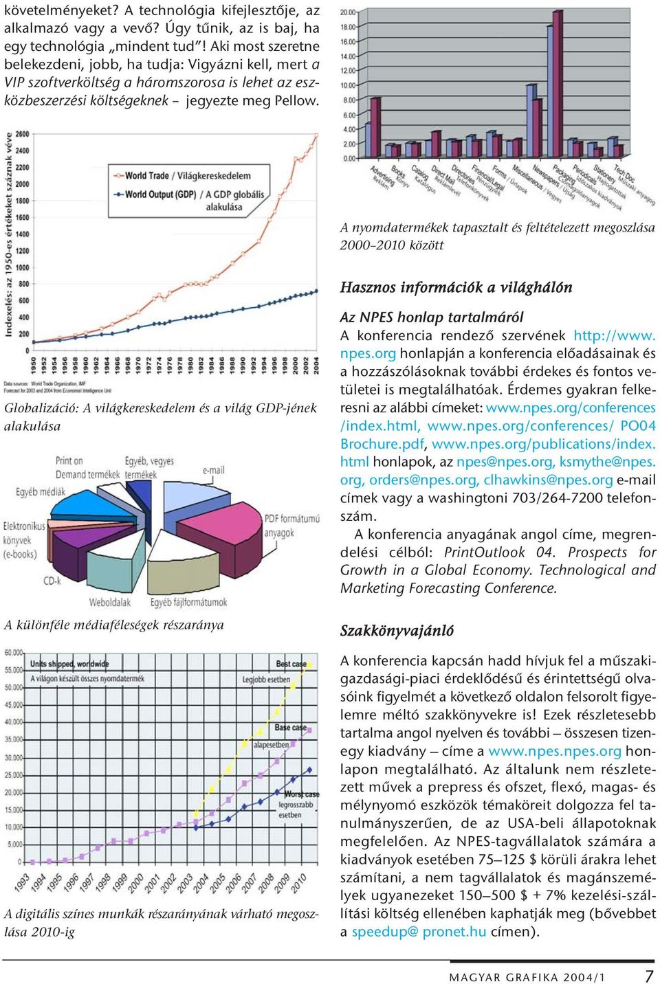 A nyomdatermékek tapasztalt és feltételezett megoszlása 2000 2010 között Hasznos információk a világhálón Globalizáció: A világkereskedelem és a világ GDP-jének alakulása A különféle médiaféleségek