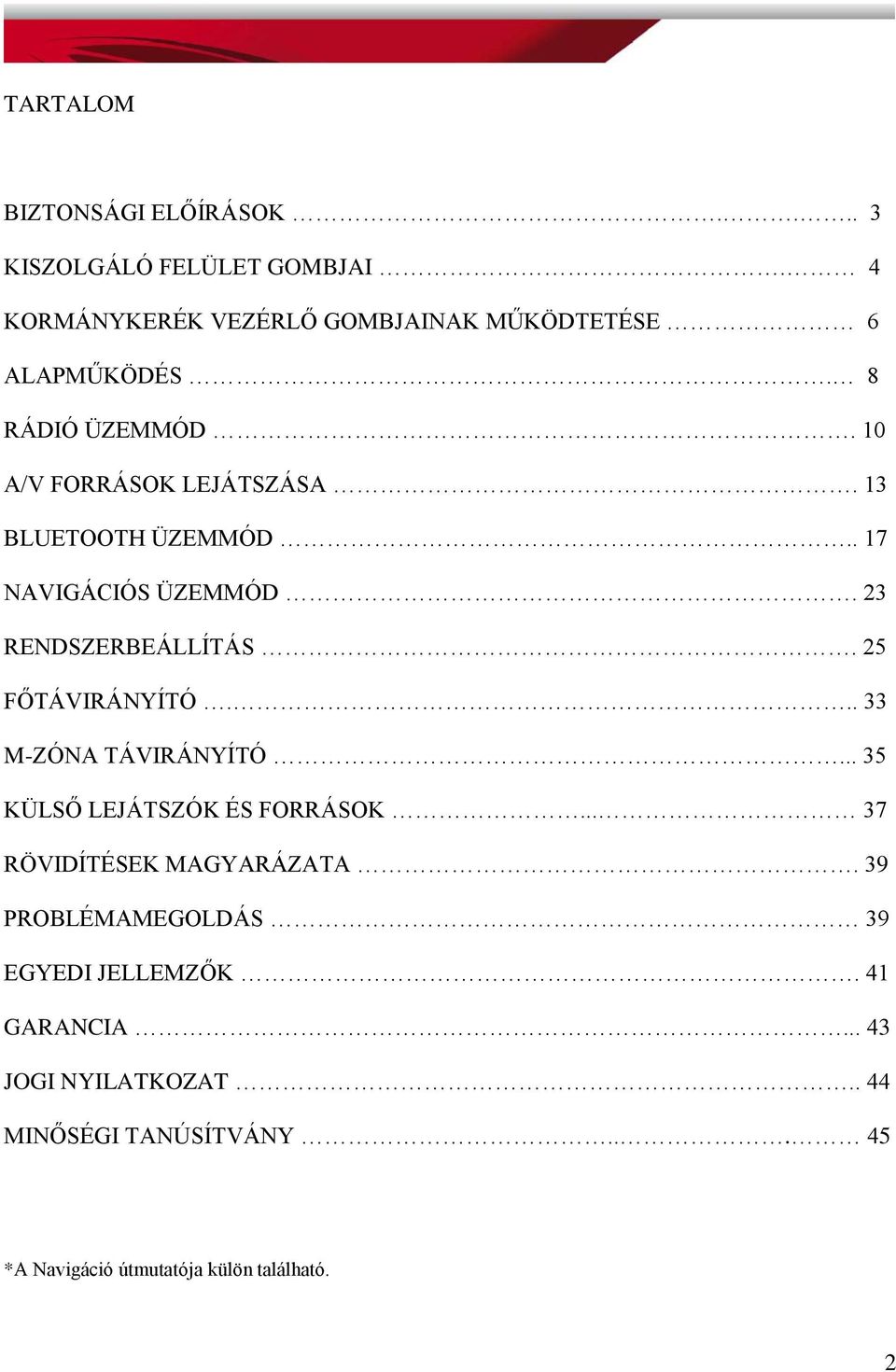 25 FŐTÁVIRÁNYÍTÓ... 33 M-ZÓNA TÁVIRÁNYÍTÓ... 35 KÜLSŐ LEJÁTSZÓK ÉS FORRÁSOK... 37 RÖVIDÍTÉSEK MAGYARÁZATA.