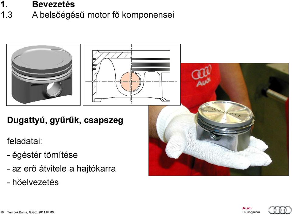 gyűrűk, csapszeg feladatai: - égéstér tömítése