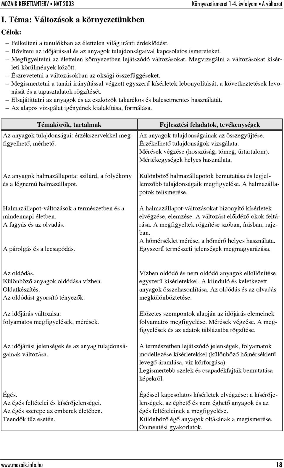 Megismertetni a tanári irányítással végzett egyszerû kísérletek lebonyolítását, a következtetések levonását és a tapasztalatok rögzítését.