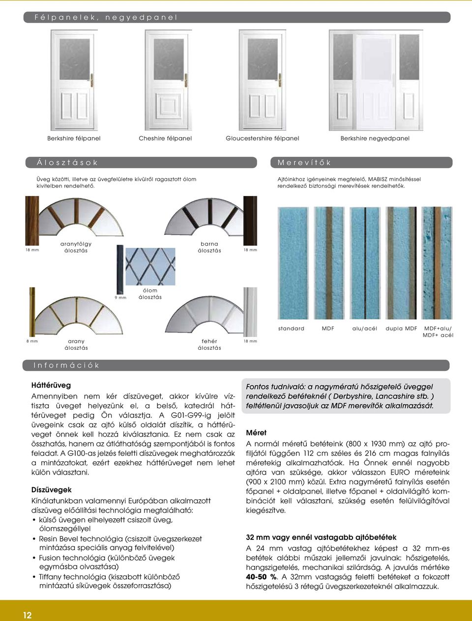 aranytölgy barna 18 mm álosztás álosztás 18 mm 9 mm ólom álosztás 8 mm arany fehér 18 mm álosztás álosztás standard MDF alu/acél dupla MDF MDF+alu/ MDF+ acél I n f o r m á c i ó k Háttérüveg