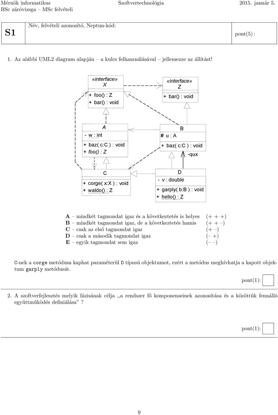 double + garply( b:b ) : void + hello() : Z A mindkét tagmondat igaz és a következtetés is helyes (+ + +) B mindkét tagmondat igaz, de a következtetés hamis (+ + ) C csak az első tagmondat igaz (+ )