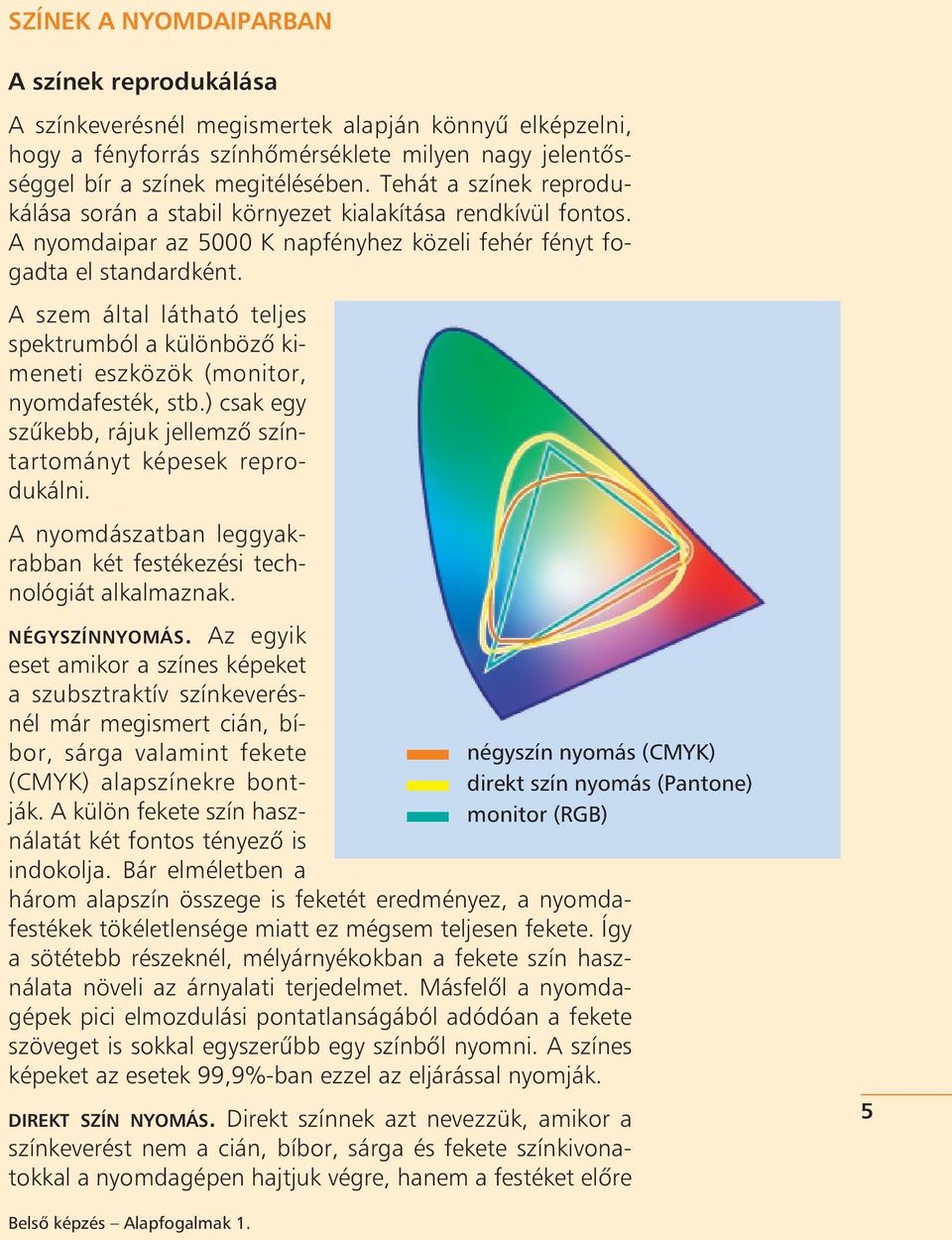 A szem által látható teljes spektrumból a különbözô kimeneti eszközök (monitor, nyomdafesték, stb.) csak egy szûkebb, rájuk jellemzô színtartományt képesek reprodukálni.