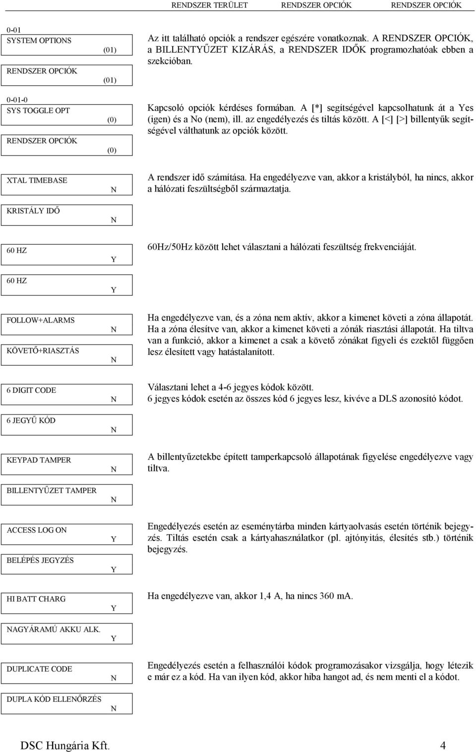 az engedélyezés és tiltás között. A [<] [>] billentyűk segítségével válthatunk az opciók között. XTAL TIMEBASE KRISTÁL IDŐ A rendszer idő számítása.
