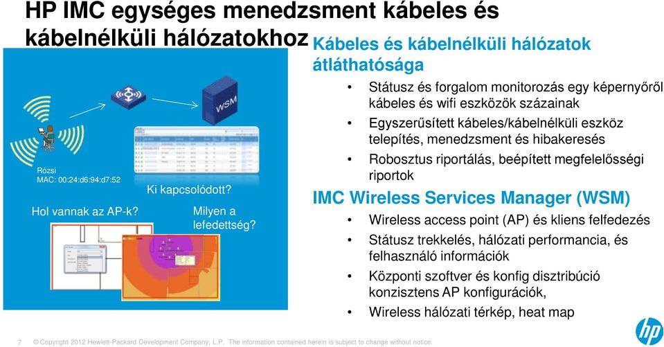 Státusz és forgalom monitorozás egy képernyőről kábeles és wifi eszközök százainak Egyszerűsített kábeles/kábelnélküli eszköz telepítés, menedzsment és hibakeresés