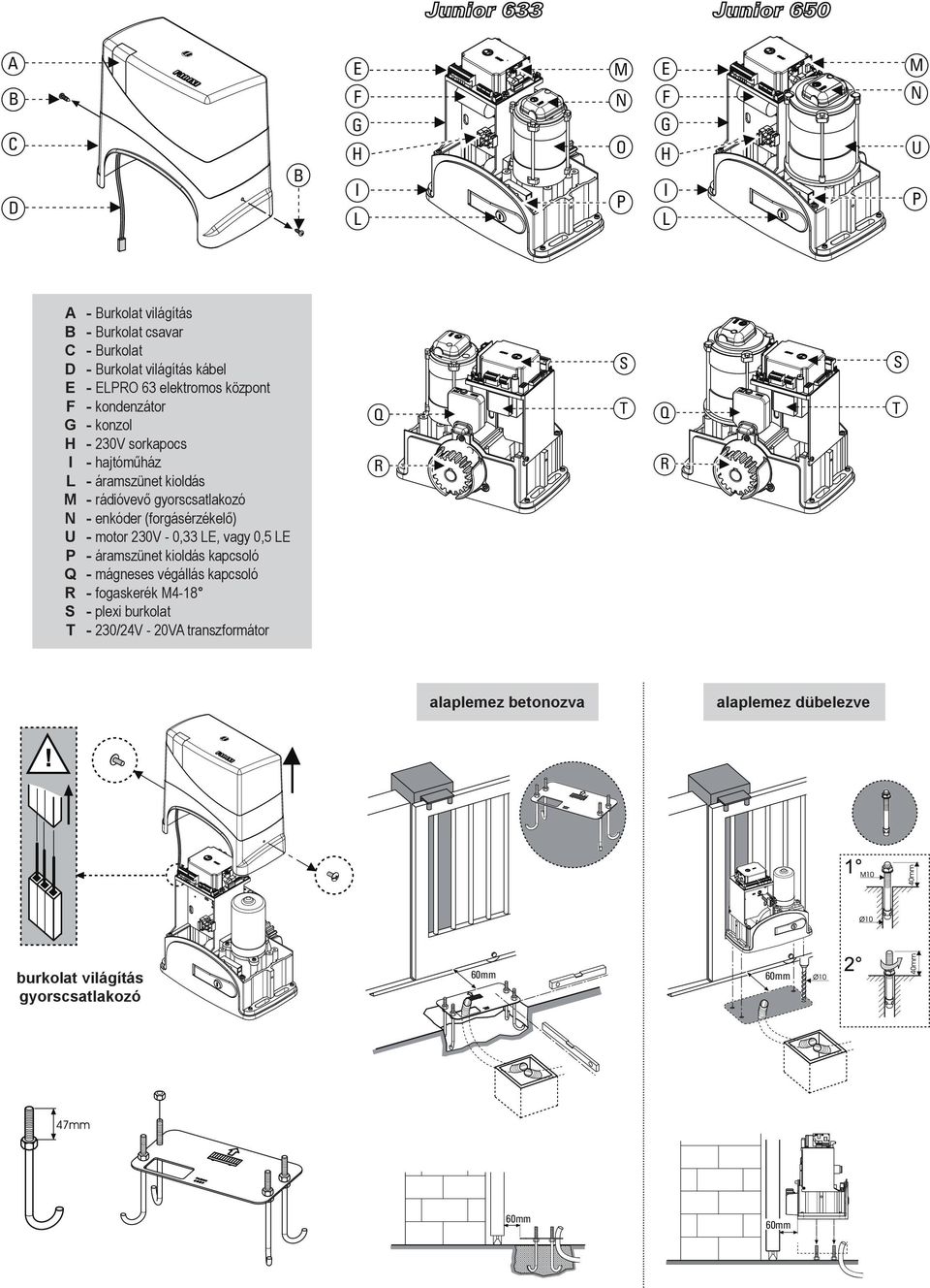 kapcsoló R - fogaskerék M-8 S - plexi burkolat T - 0/V - 0VA transzformátor M U N FI N SP L T Q R H E O H B M P L G C O G L U H I P S L T Q S S T Q R T Q R R alaplemez betonozva alaplemez dübelezve