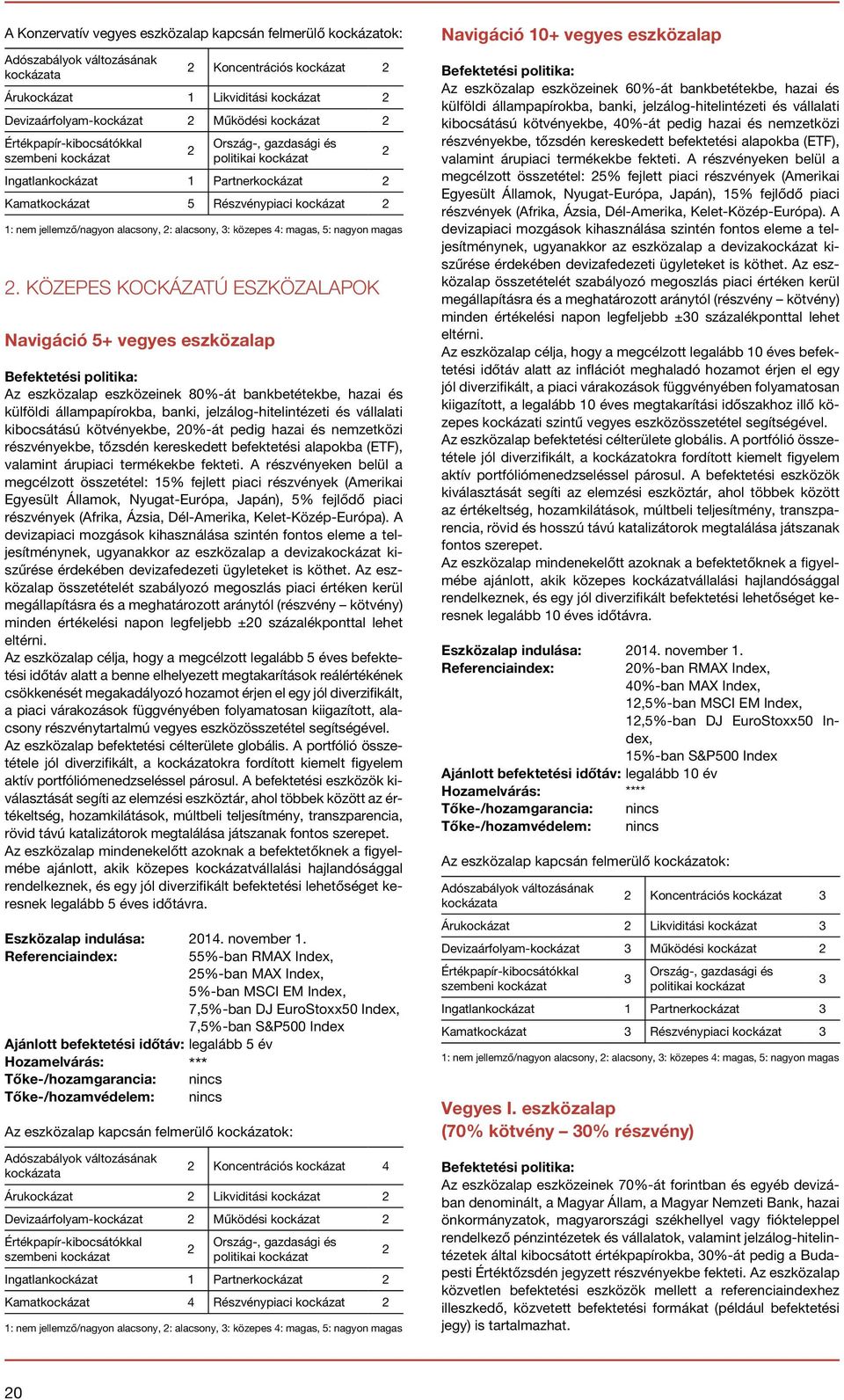 KÖZEPES KOCKÁZATÚ ESZKÖZALAPOK Navigáció 5+ vegyes eszközalap Az eszközalap eszközeinek 80%-át bankbetétekbe, hazai és külföldi állampapírokba, banki, jelzálog-hitelintézeti és vállalati kibocsátású