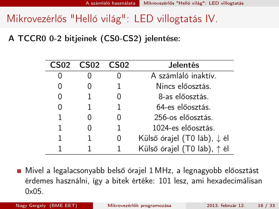 0 1 1 64-es előosztás. 1 0 0 256-os előosztás. 1 0 1 1024-es előosztás.