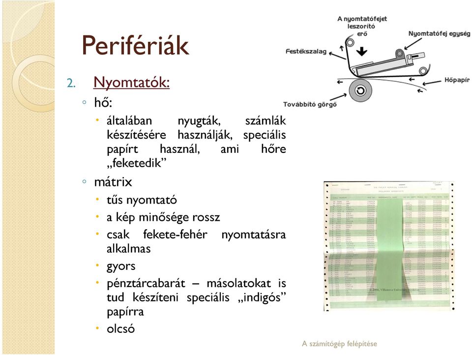 speciális papírt használ, ami hőre feketedik mátrix tűs nyomtató a kép