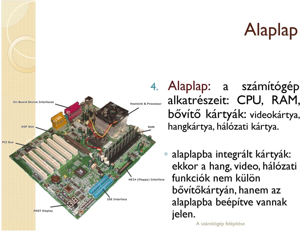 videokártya, hangkártya, hálózati kártya.