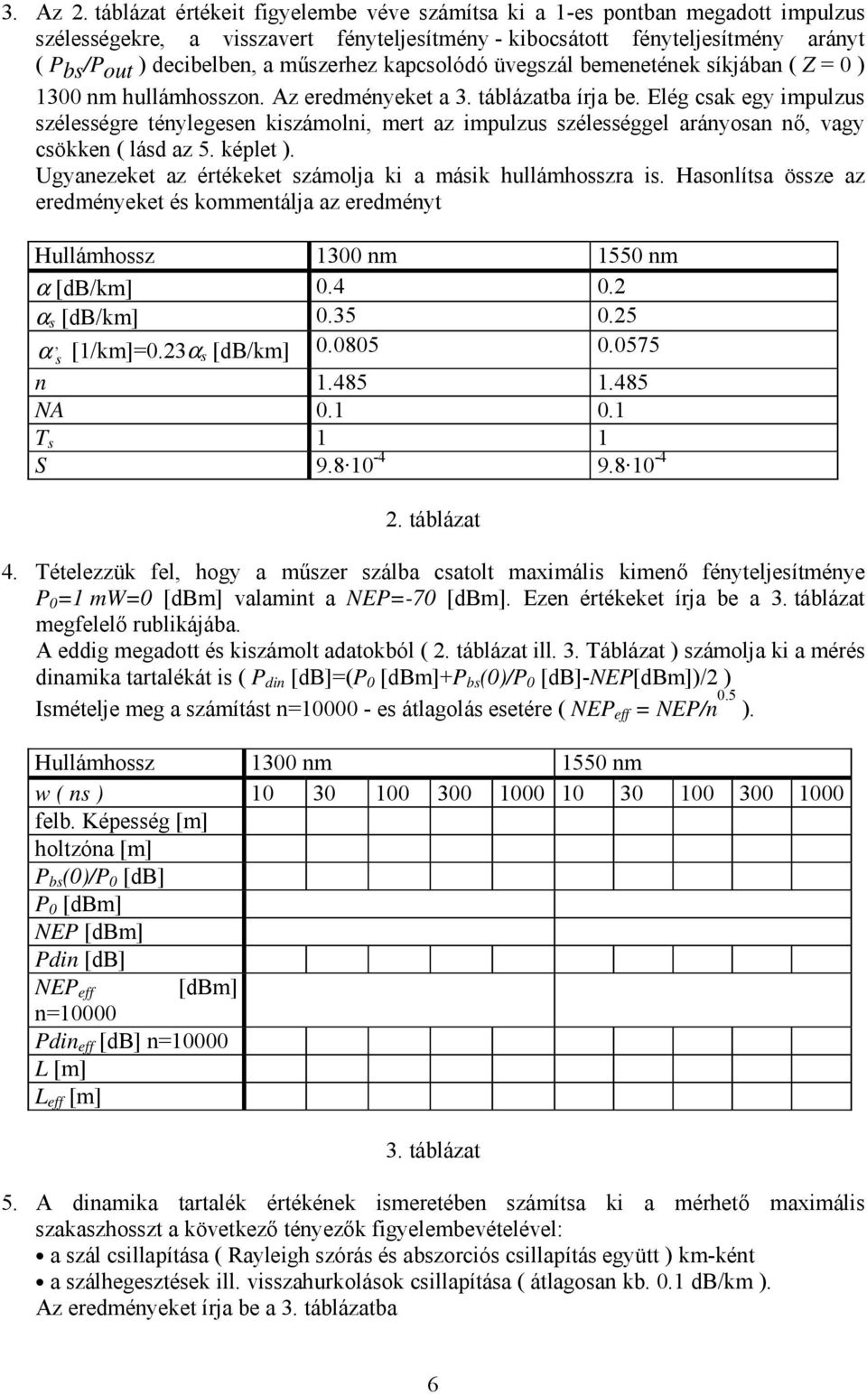 kapcsolódó üvegszál bemenetének síkjában ( Z = 0 ) 1300 nm hullámhosszon. Az eredményeket a 3. táblázatba írja be.