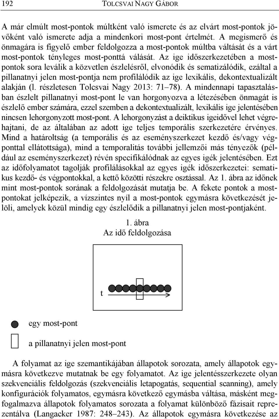 Az ige időszerkezetében a mostpontok sora leválik a közvetlen észlelésről, elvonódik és sematizálódik, ezáltal a pillanatnyi jelen most-pontja nem profilálódik az ige lexikális, dekontextualizált