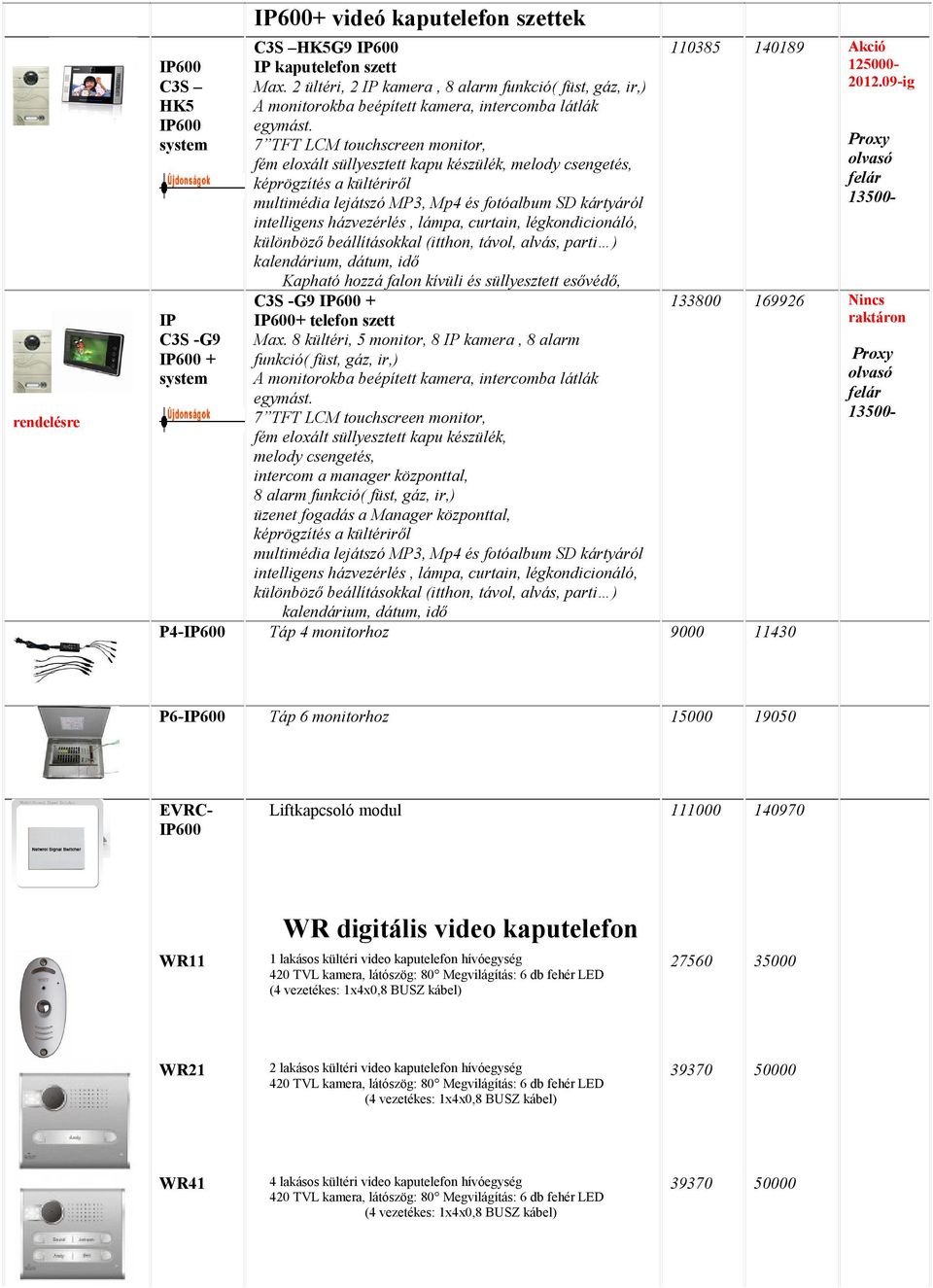 7 TFT LCM touchscreen monitor, fém eloxált süllyesztett kapu készülék, melody csengetés, multimédia lejátszó MP3, Mp4 és fotóalbum SD kártyáról kalendárium, dátum, idő C3S -G9 IP600 + IP600+ telefon