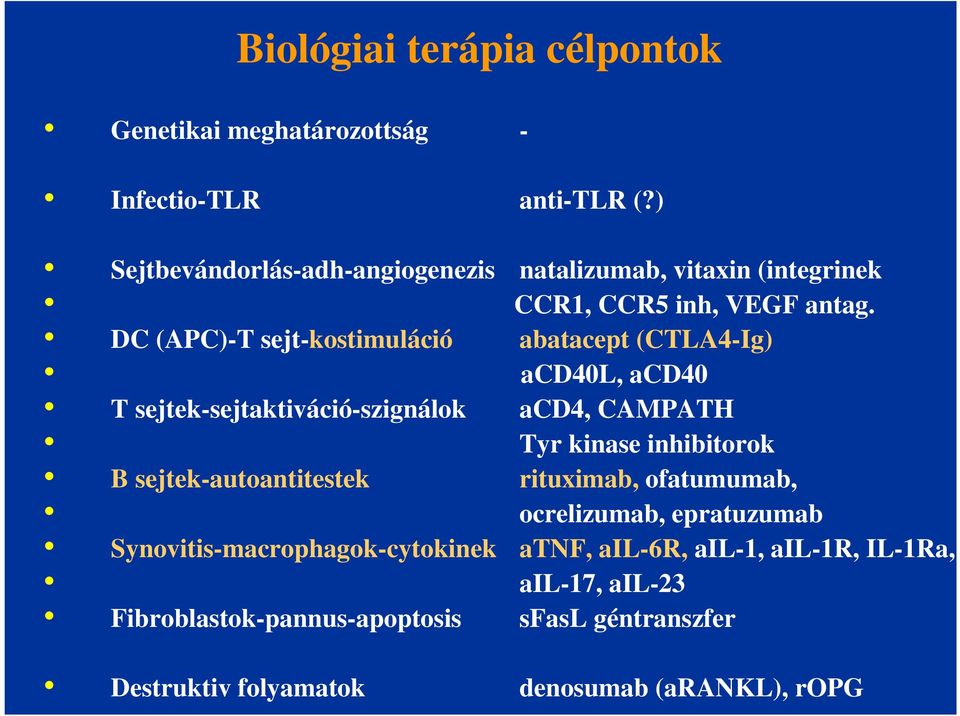 DC (APC)-T sejt-kostimuláció abatacept (CTLA4-Ig) acd40l, acd40 T sejtek-sejtaktiváció-szignálok acd4, CAMPATH Tyr kinase inhibitorok B