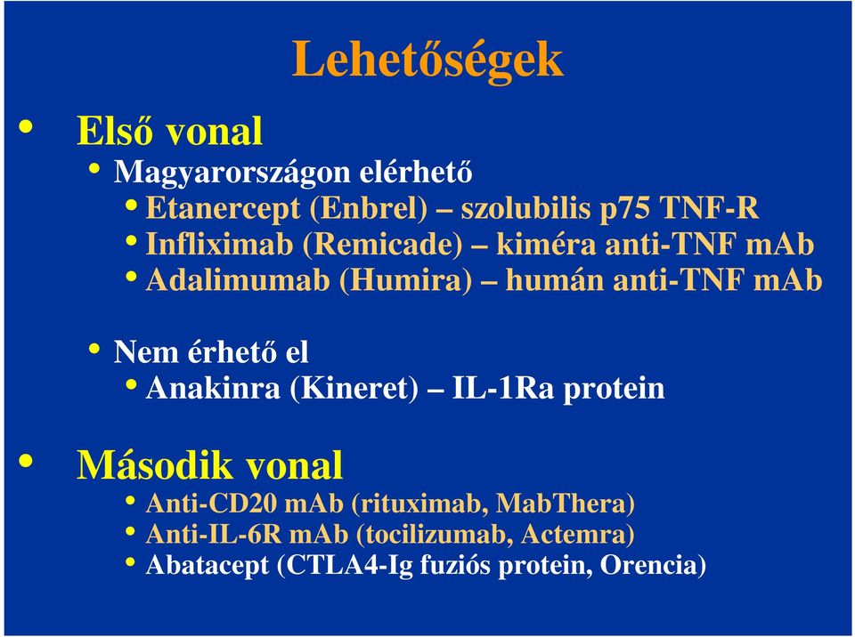 érhető el Anakinra (Kineret) IL-1Ra protein Második vonal Anti-CD20 mab (rituximab,