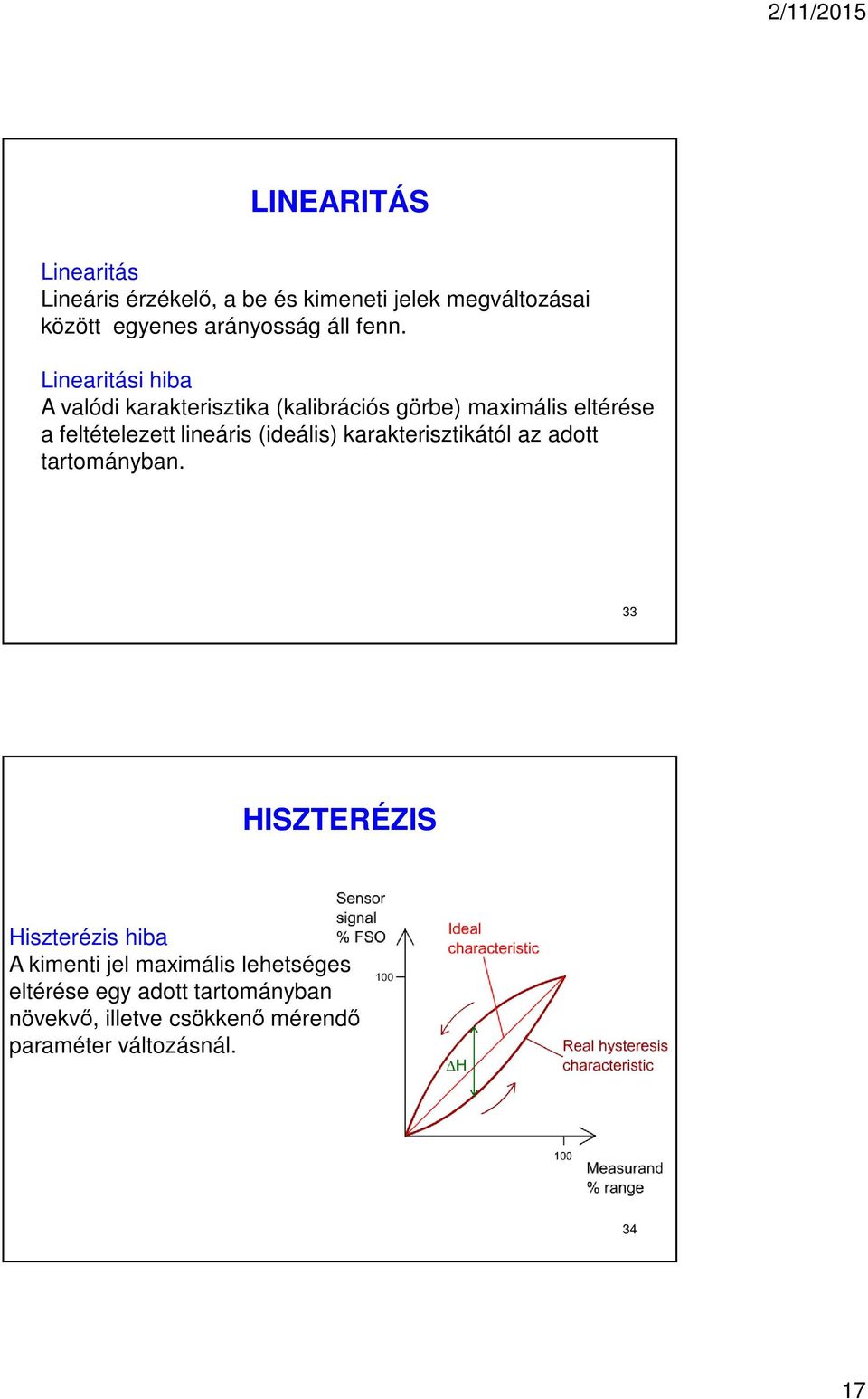 lineáris (ideális) karakterisztikától az adott tartományban.