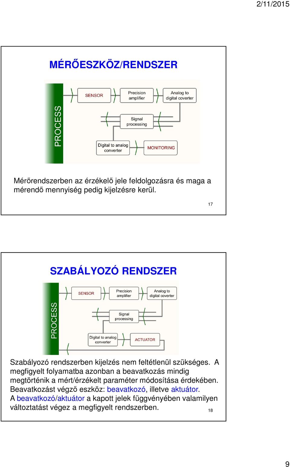 A megfigyelt folyamatba azonban a beavatkozás mindig megtörténik a mért/érzékelt paraméter módosítása érdekében.
