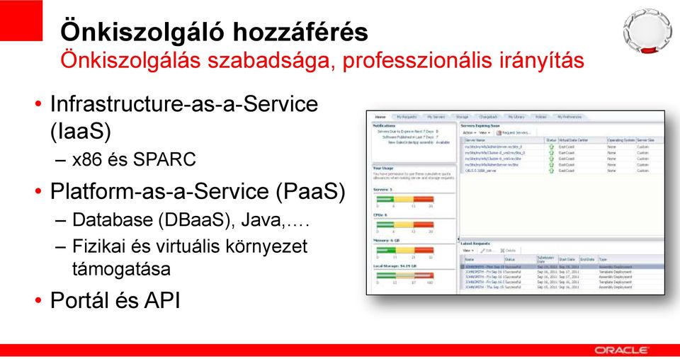 (IaaS) x86 és SPARC Platform-as-a-Service (PaaS) Database