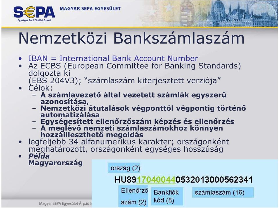 végponttól végpontig történı automatizálása Egységesített ellenırzıszám képzés és ellenırzés A meglévı nemzeti számlaszámokhoz könnyen