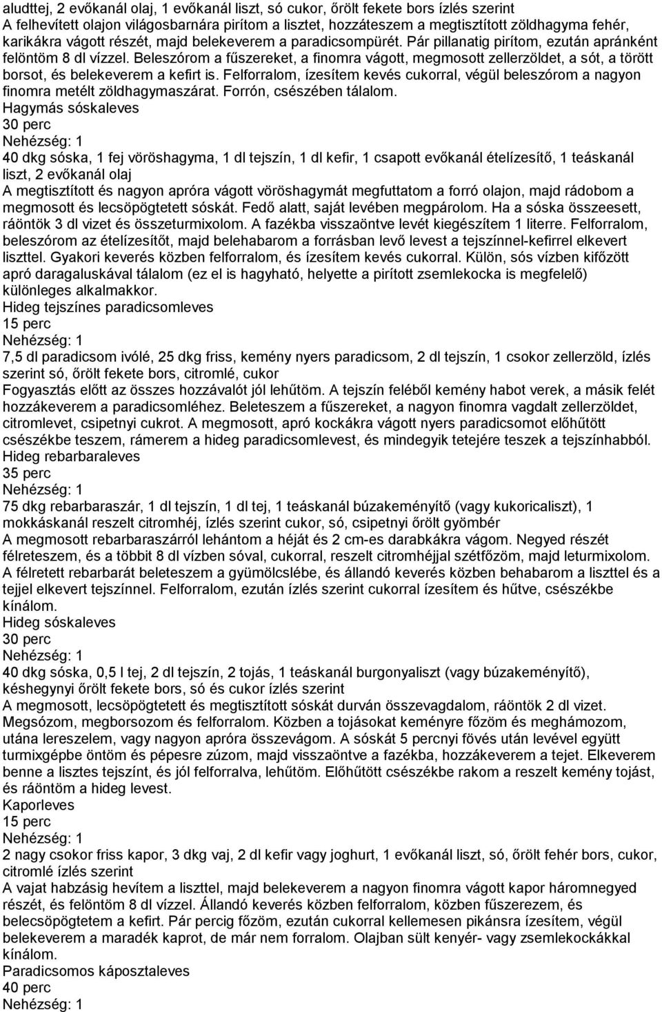 Beleszórom a fűszereket, a finomra vágott, megmosott zellerzöldet, a sót, a törött borsot, és belekeverem a kefirt is.