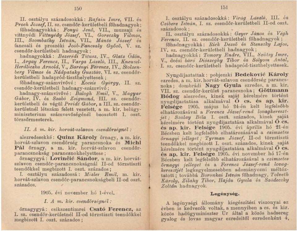 , Argay Ferencz, II., Varga La8zló, III., Kneu~el Herdlicz7,a Arnold, V., Barényi Ferencz, IV., Stolzenberg Vilmos és Nádpatalcy Gusztáv, VI. sz.
