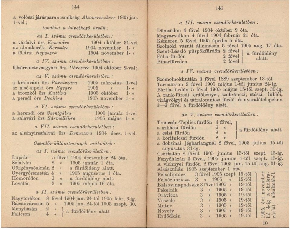 számu csendőrkeriiletben : felsőremetevasgyári örs Ubrezsre 1904 okt6ber 2-val; az V.
