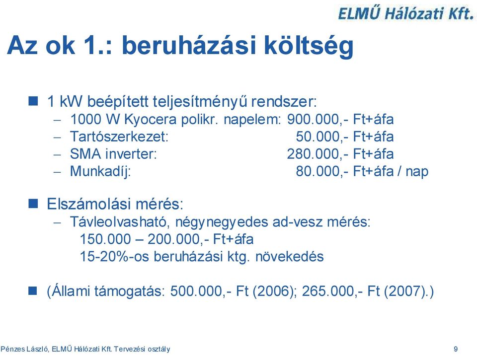 000,- Ft+áfa / nap Elszámolási mérés: Távleolvasható, négynegyedes ad-vesz mérés: 150.000 200.