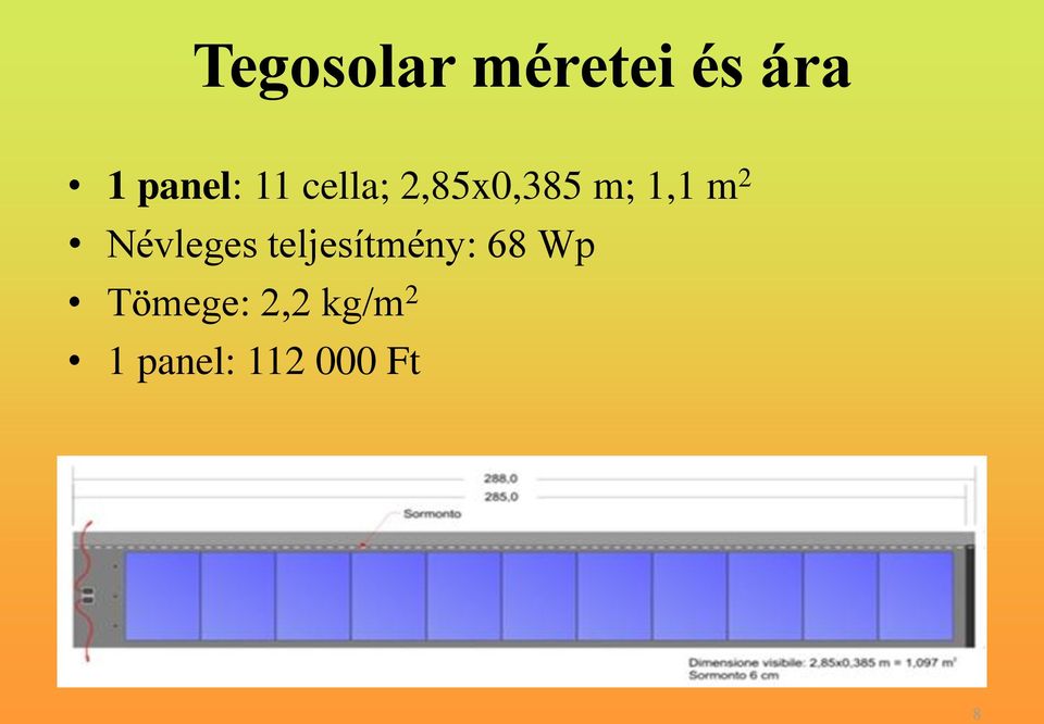 Névleges teljesítmény: 68 Wp